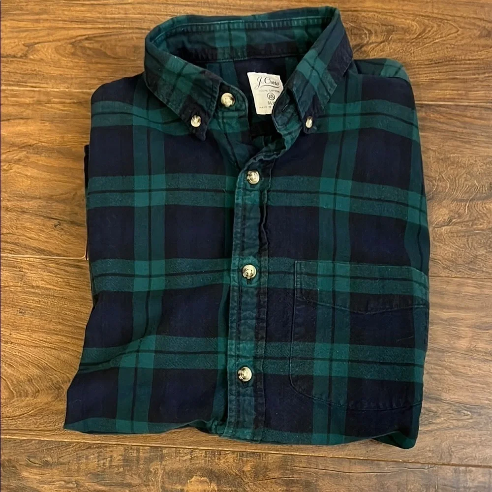J.Crew Mercantile Men's 100% Cotton Slim Gingham-Plaid Flannel Shirt, Sz. XS.